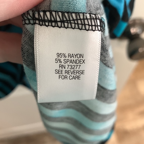 Large Dana Buchman teal and black striped blouse with flared sides. - Picture 4 of 7